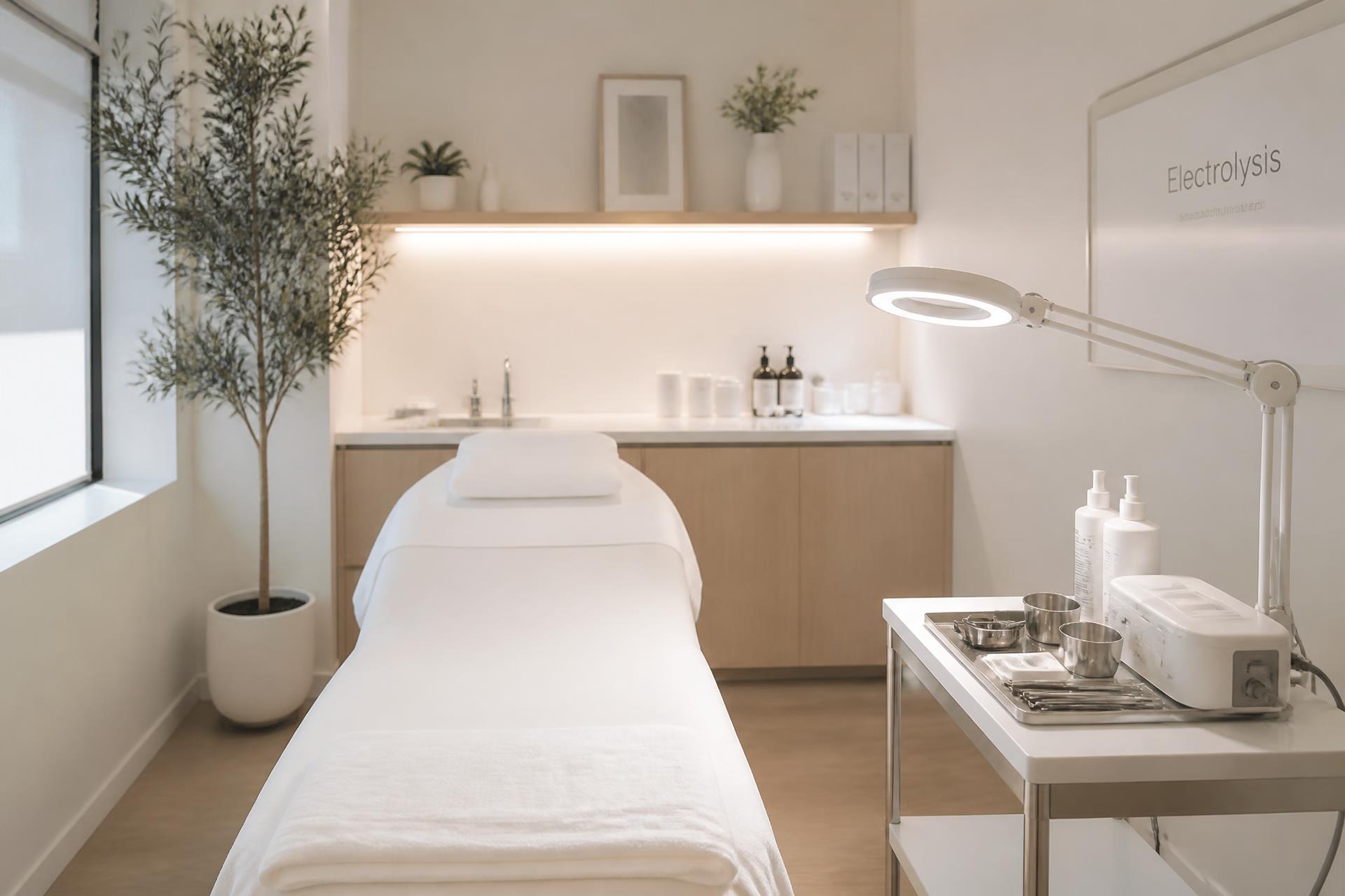Calm, modern private electrolysis treatment room